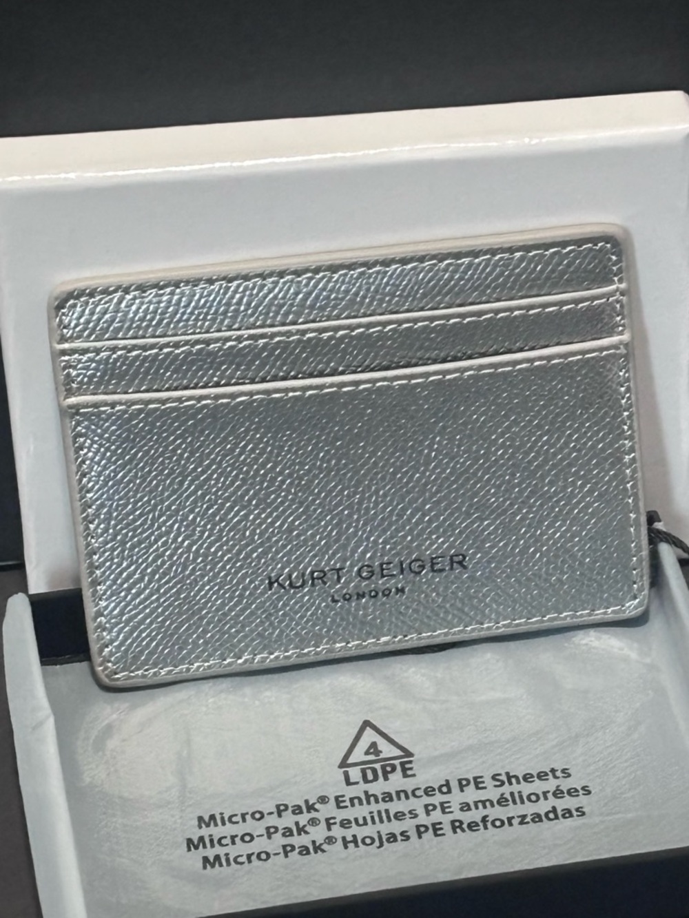 Kurt Geiger Pewter Textured Leather Card Holder NWT & Box - Picture 3 of 8